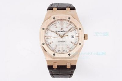 BF Factory Replica Audermars Piguet Royal Oak 15400 Rose Gold White Dial Watch 41mm